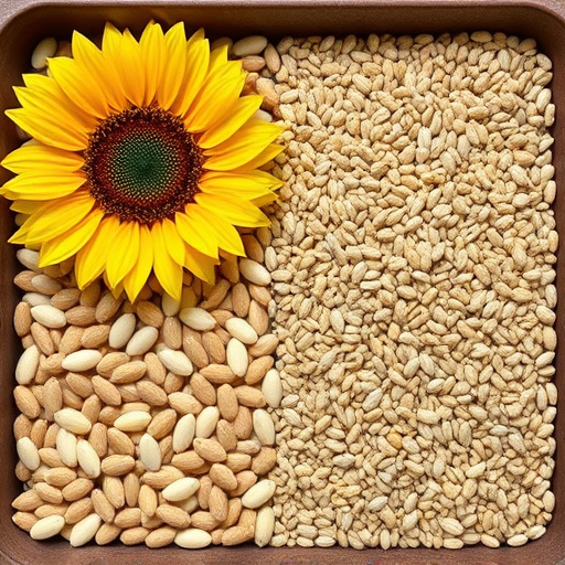 Sunflower seeds and millet in tray