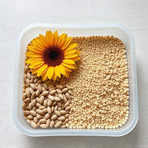 Sunflower seeds and millet in tray