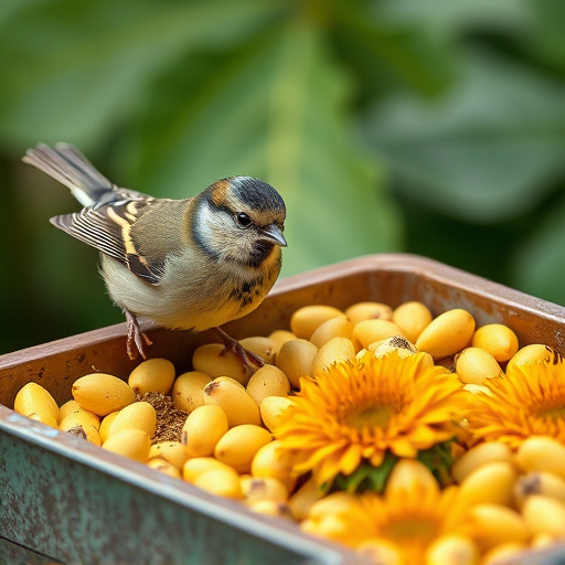 Tits feeding from tray of sunflower hearts