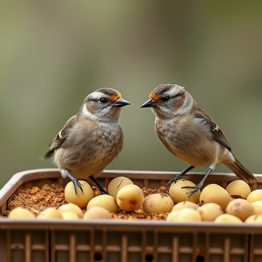 Tits feeding from tray of sunflower hearts