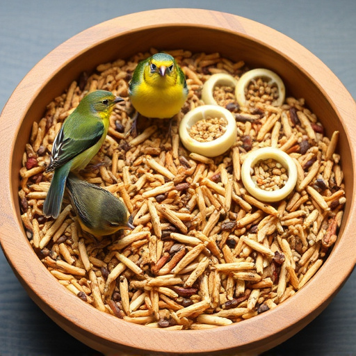 Variety of bird seed in bowls