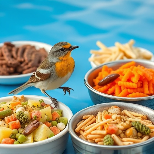 Variety of wild bird food in dishes