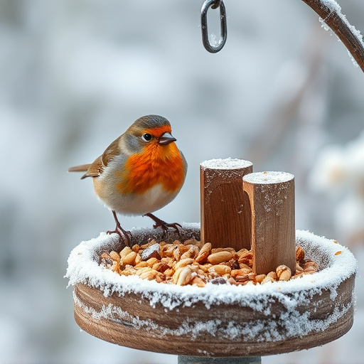 Winter bird food on frosty bird table