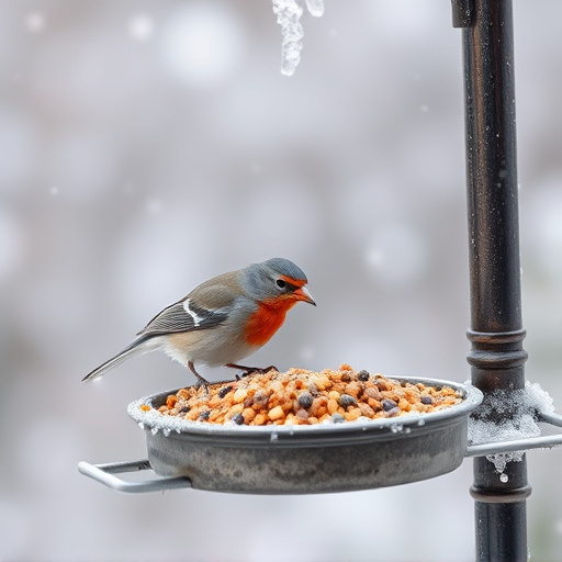 Winter bird food on frosty bird table