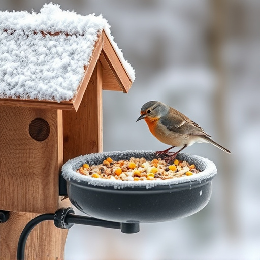 Winter bird food on frosty bird table