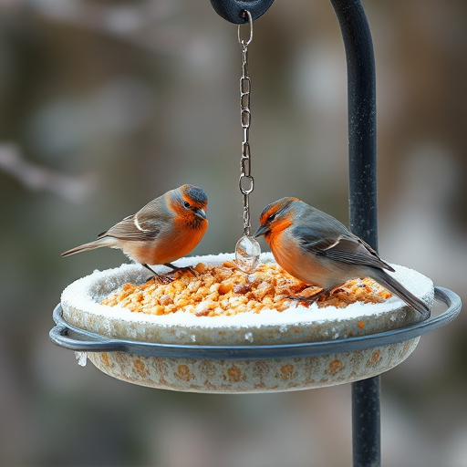 Winter bird food on frosty bird table