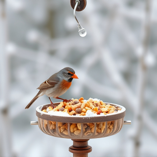 Winter bird food on frosty bird table