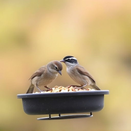 Wrens eating from hanging seed feeder