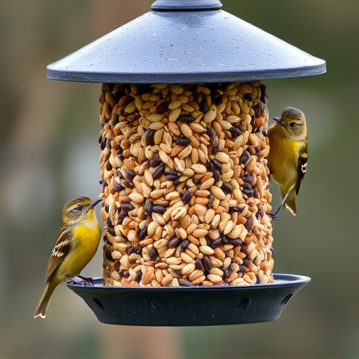 Assorted seeds in feeder for wild birds