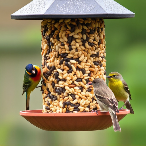 Assorted seeds in feeder for wild birds
