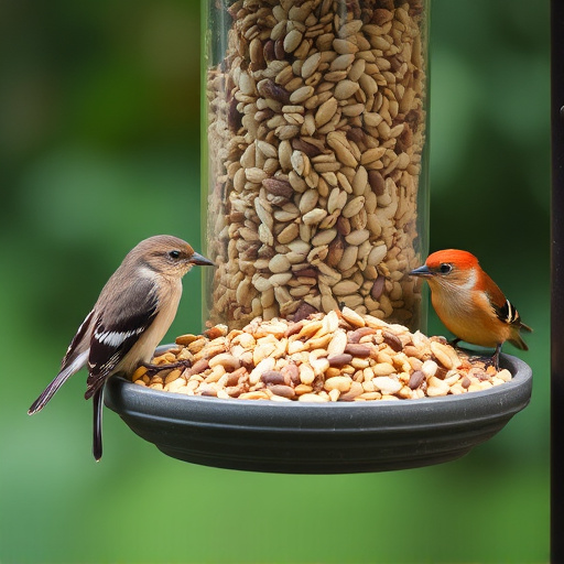Assorted seeds in feeder for wild birds
