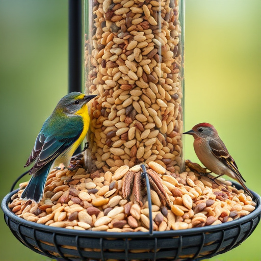 Assorted seeds in feeder for wild birds