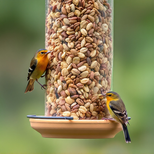 Assorted seeds in feeder for wild birds
