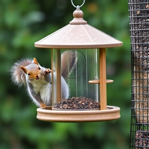 Backyard feeder protected from squirrel raids