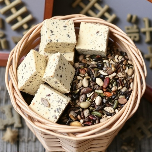 Basket with suet blocks and seed mix