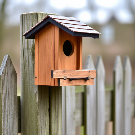 Bird box attached to fence post