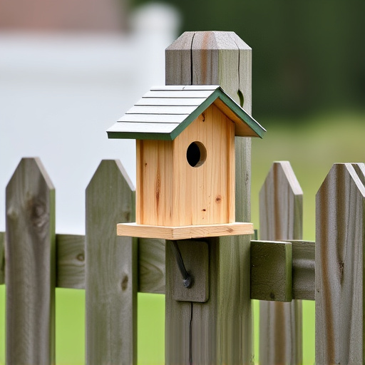 Bird box attached to fence post