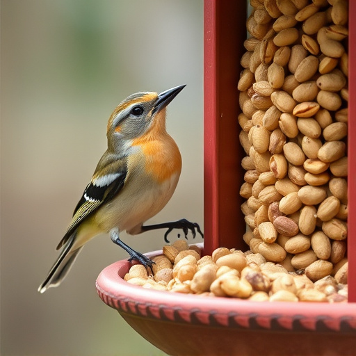 Bird eating peanuts from feeder