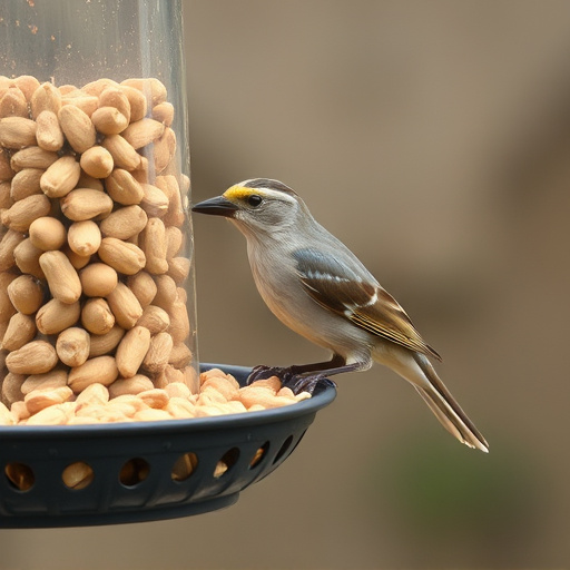 Bird eating peanuts from feeder