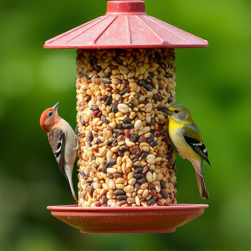Bird feeder filled with mixed seeds