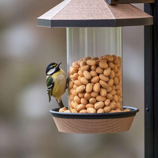 Bird feeder filled with peanuts outdoors