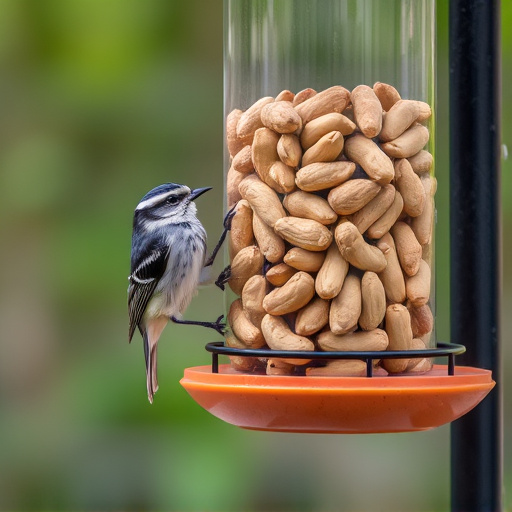 Bird feeder filled with peanuts outdoors