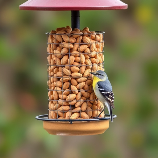 Bird feeder filled with peanuts outdoors