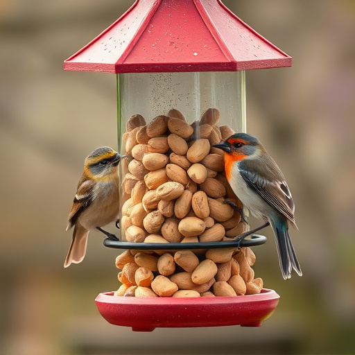 Bird feeder filled with peanuts outdoors