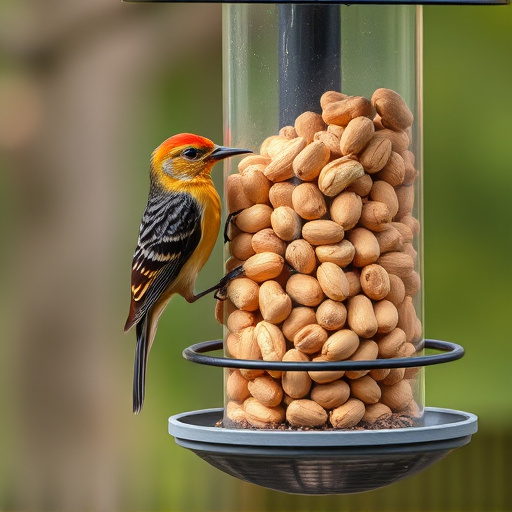 Bird feeder filled with peanuts outdoors