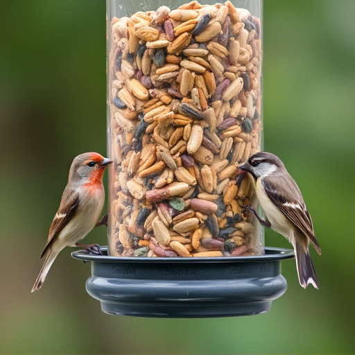 Bird feeder filled with seed mix