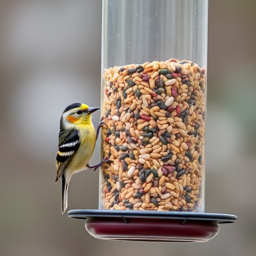 Bird feeder filled with seed mix