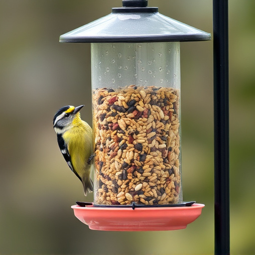 Bird feeder filled with seed mix