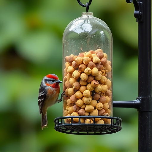 Bird feeder filled with sunflower hearts