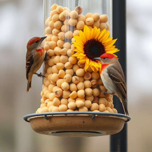 Bird feeder filled with sunflower hearts