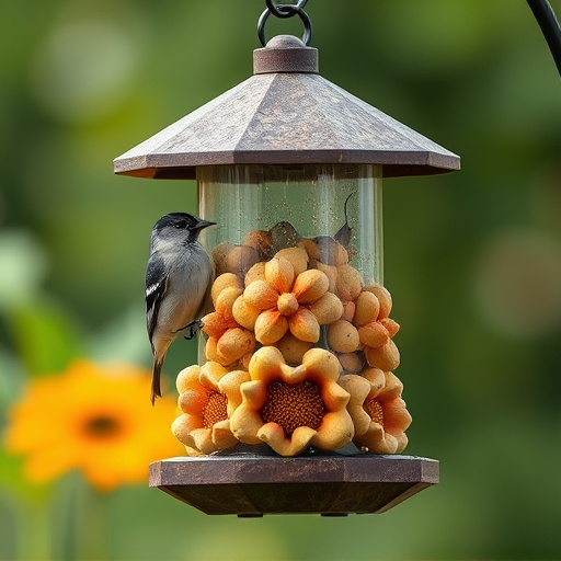 Bird feeder filled with sunflower hearts