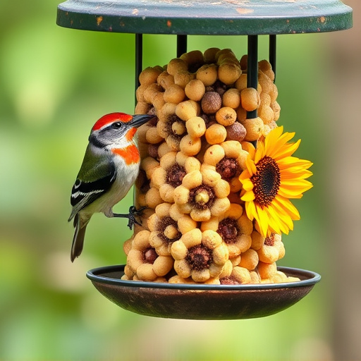 Bird feeder filled with sunflower hearts