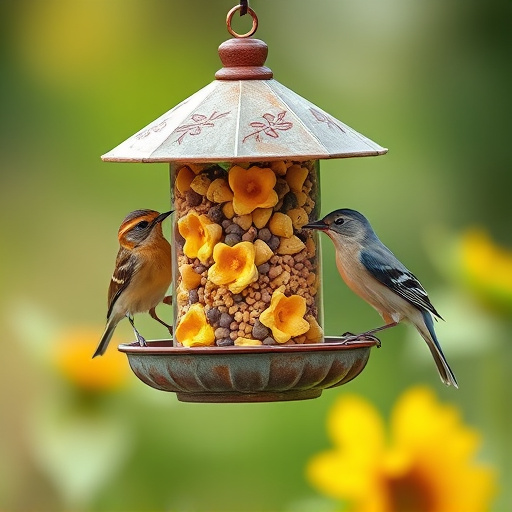 Bird feeder filled with sunflower hearts