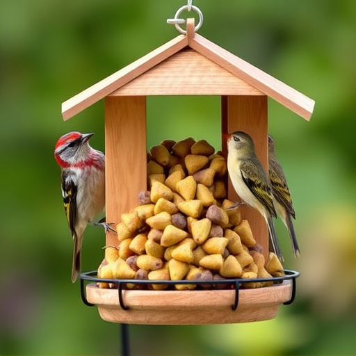 Bird feeder filled with sunflower hearts