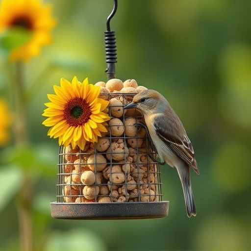Bird feeder filled with sunflower hearts