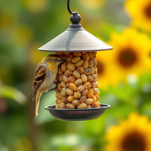 Bird feeder filled with sunflower hearts