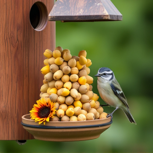 Bird feeder filled with sunflower hearts