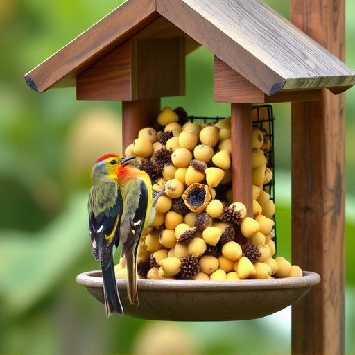 Bird feeder filled with sunflower hearts
