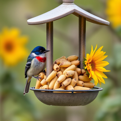 Bird feeder filled with sunflower hearts