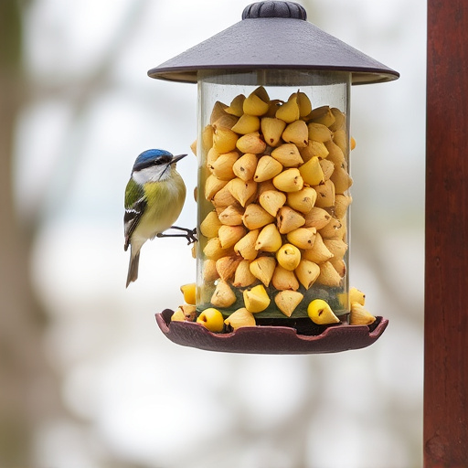 Bird feeder filled with sunflower hearts