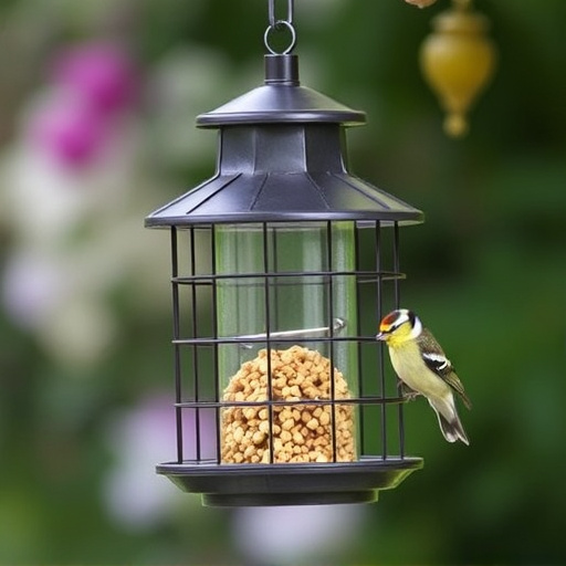 Bird feeder hanging with squirrel proof cage