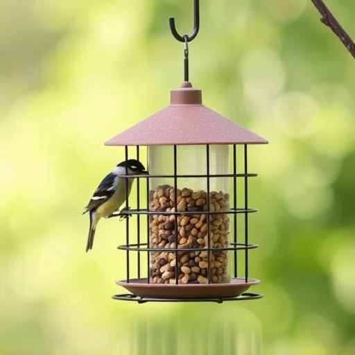 Bird feeder hanging with squirrel proof cage