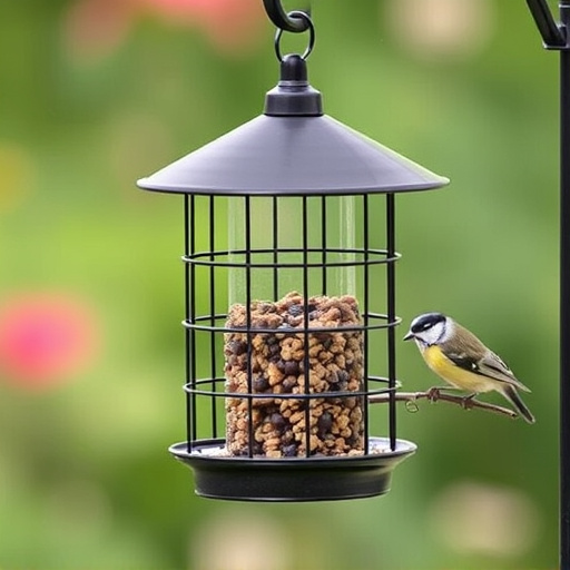 Bird feeder hanging with squirrel proof cage