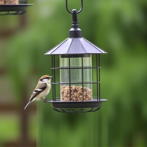 Bird feeder hanging with squirrel proof cage