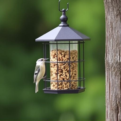 Bird feeder hanging with squirrel proof cage