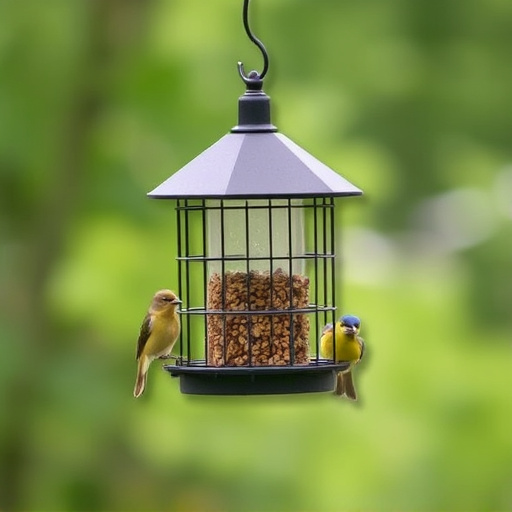 Bird feeder hanging with squirrel proof cage